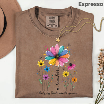Teacher Helping Little Minds Grow Wildflower T-Shirt, Floral Teacher Quote Tee