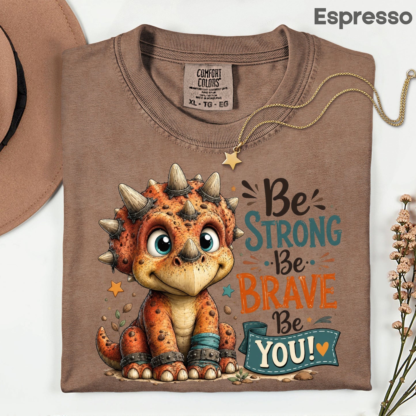 Be Strong Be Brave Be You Dinosaur T-Shirt, Cute Triceratops Kids Tee Stars Sweatshirt