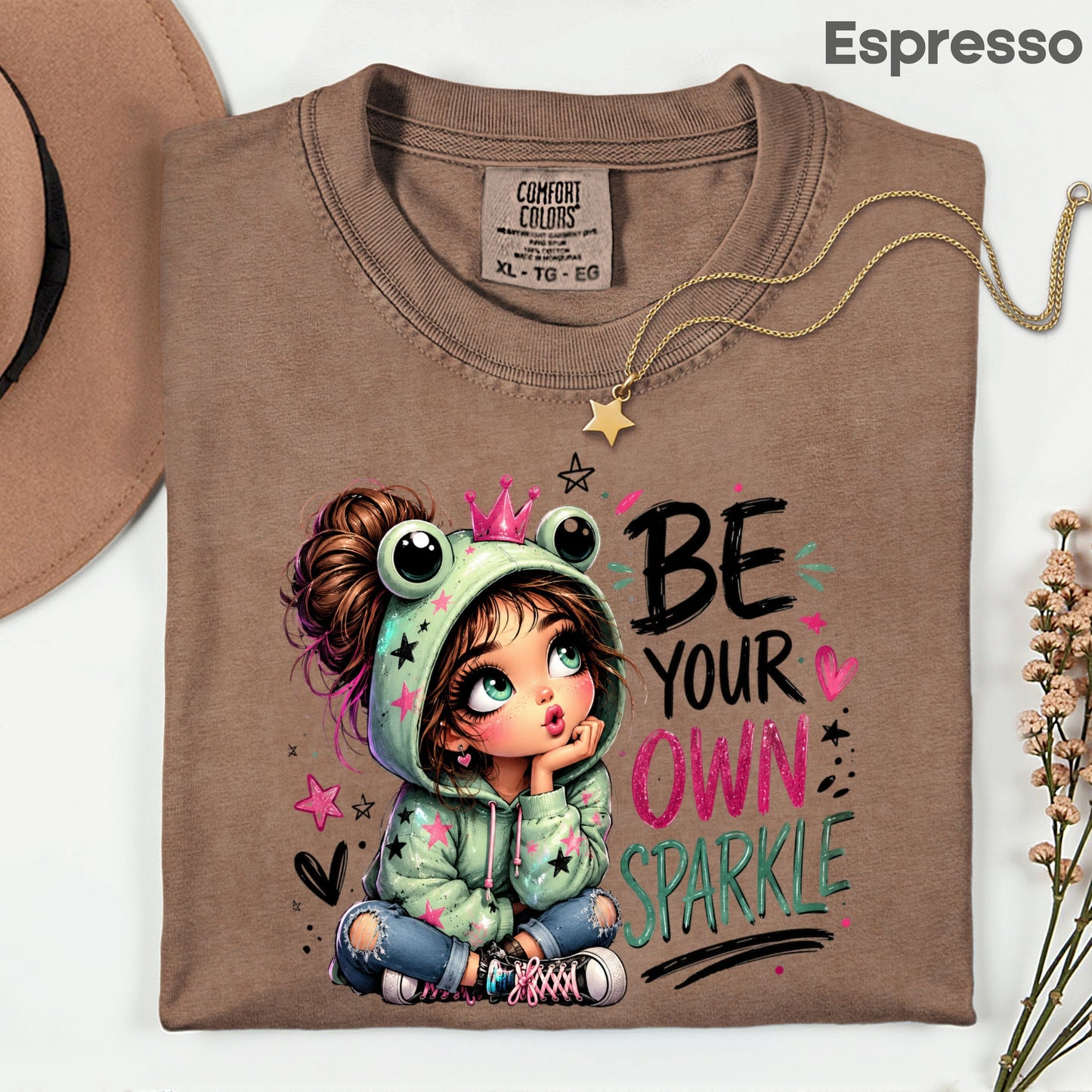 Be Your Own Sparkle Frog Girl T-Shirt, Cute Crown Stars Kids Tee Sweatshirt