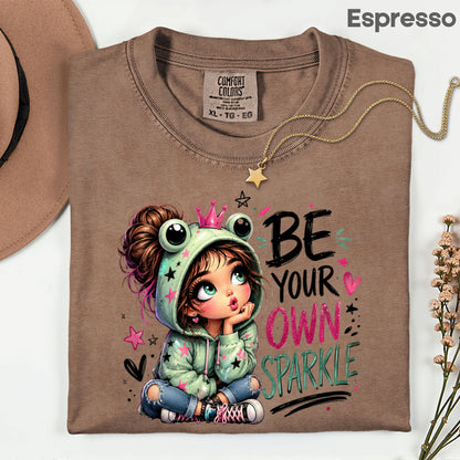Be Your Own Sparkle Frog Girl T-Shirt, Cute Crown Stars Kids Tee Sweatshirt
