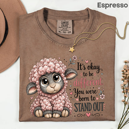 Inspirational Black Sheep Born to Stand Out T-Shirt, Cute Lamb Quote Tee