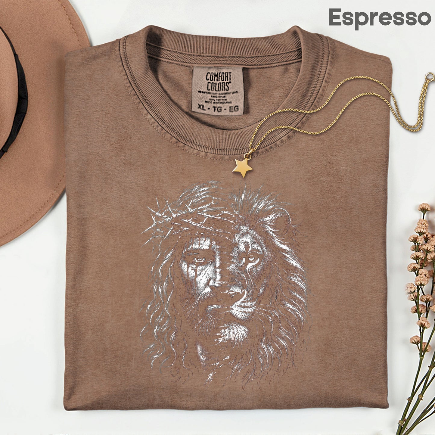 Lion and Jesus Christian Faith T-Shirt, Lion of Judah Crown of Thorns Sketch Tee