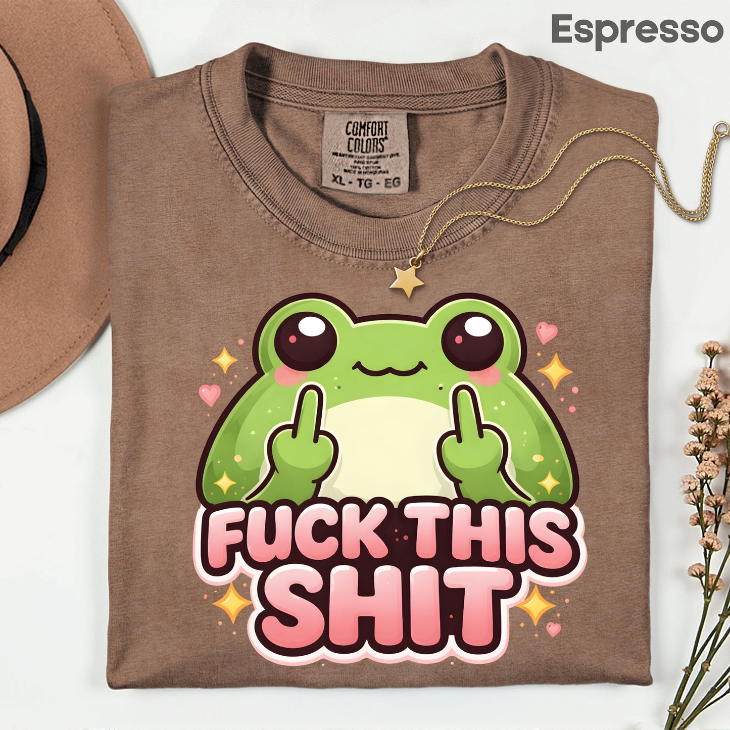 Fck This Shit Frog Sarcastic T-Shirt, Middle Finger Green Toad Sparkles Tee Sweatshirt