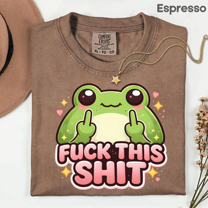 Fck This Shit Frog Sarcastic T-Shirt, Middle Finger Green Toad Sparkles Tee Sweatshirt