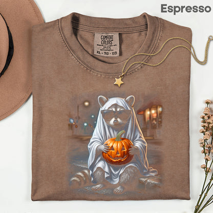Halloween Ghost Raccoon T-Shirt, Pumpkin Trash Panda Spooky Vintage Tee