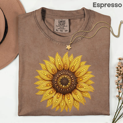 Sunflower Yellow Beaded Floral T-Shirt, Summer Fall Flower Tee