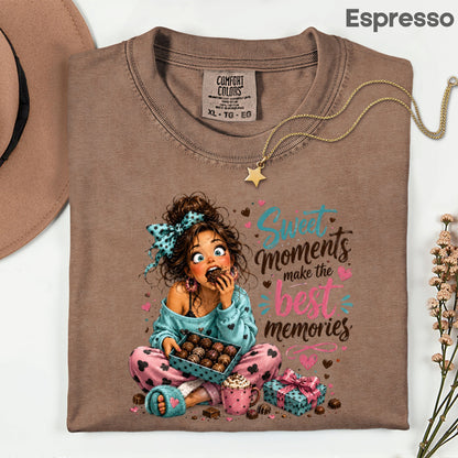 Cute Chocolate Lover Girl T-Shirt, Sweet Moments Best Memories Chocolate Box Women Tee