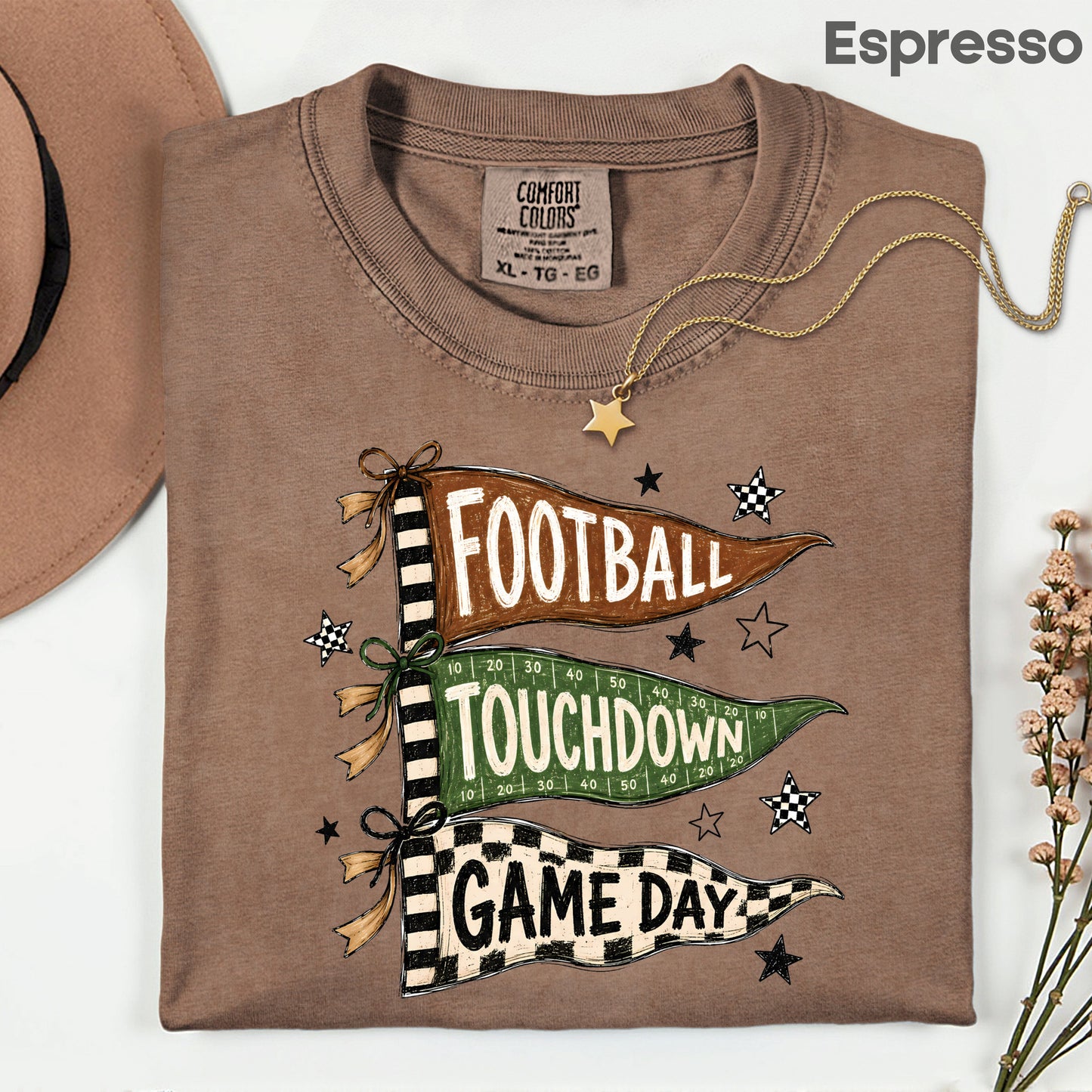 Football Game Day Pennants T-Shirt, Touchdown Flags Stars Sports Comfort Color Tee