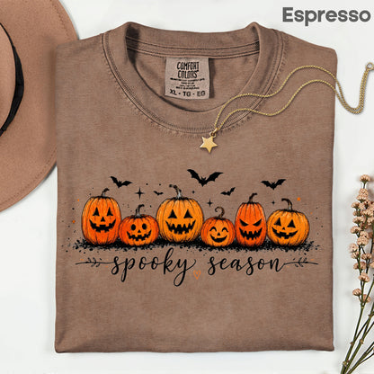Spooky Season Jack O Lantern T-Shirt, Pumpkin Patch Bats Cursive Halloween Tee Sweatshirt