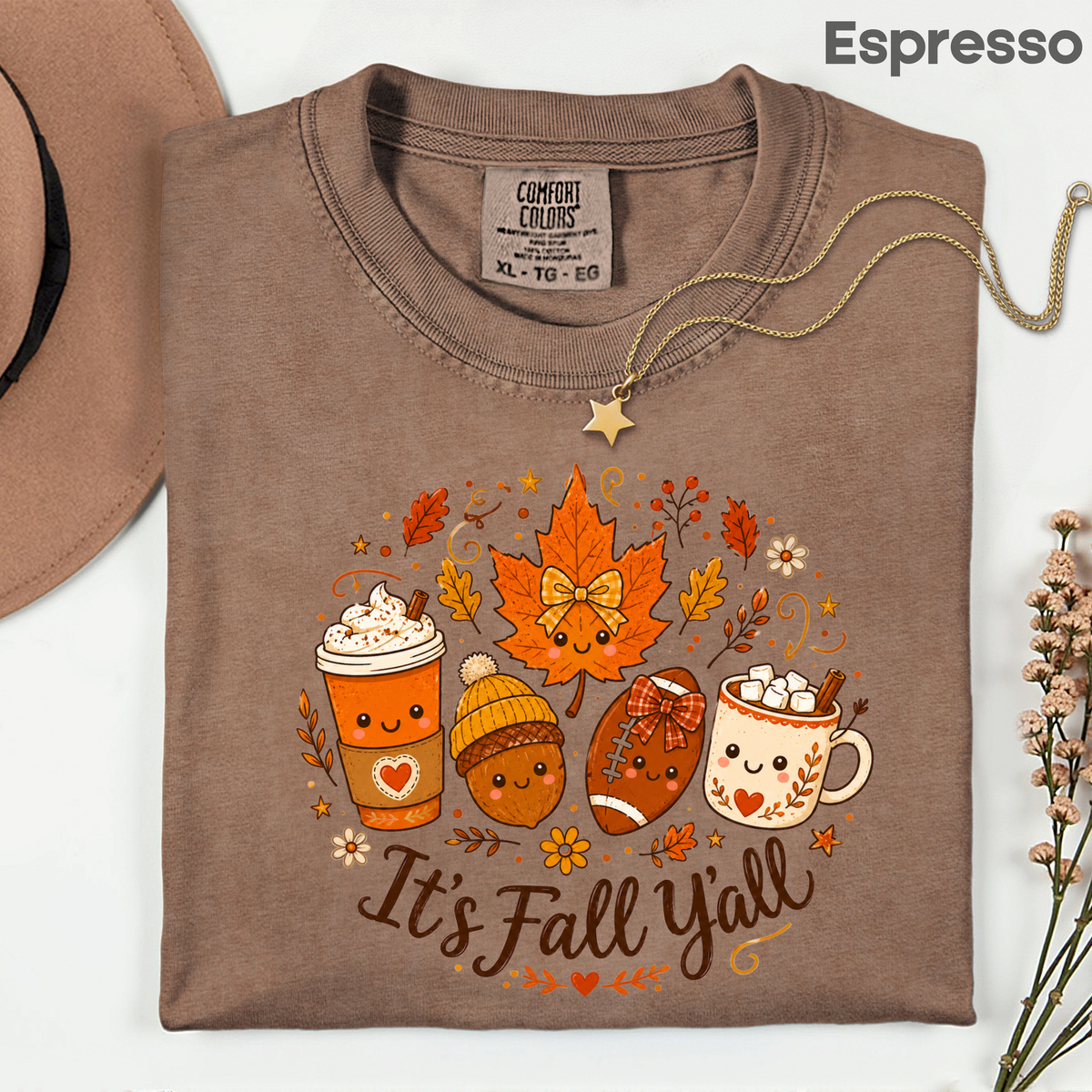 It's Fall Y'all Autumn T-Shirt, Coffee Acorn Football Cute Fall Season Tee