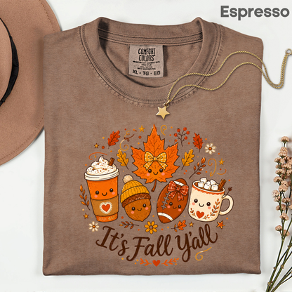 It's Fall Y'all Autumn T-Shirt, Coffee Acorn Football Cute Fall Season Tee