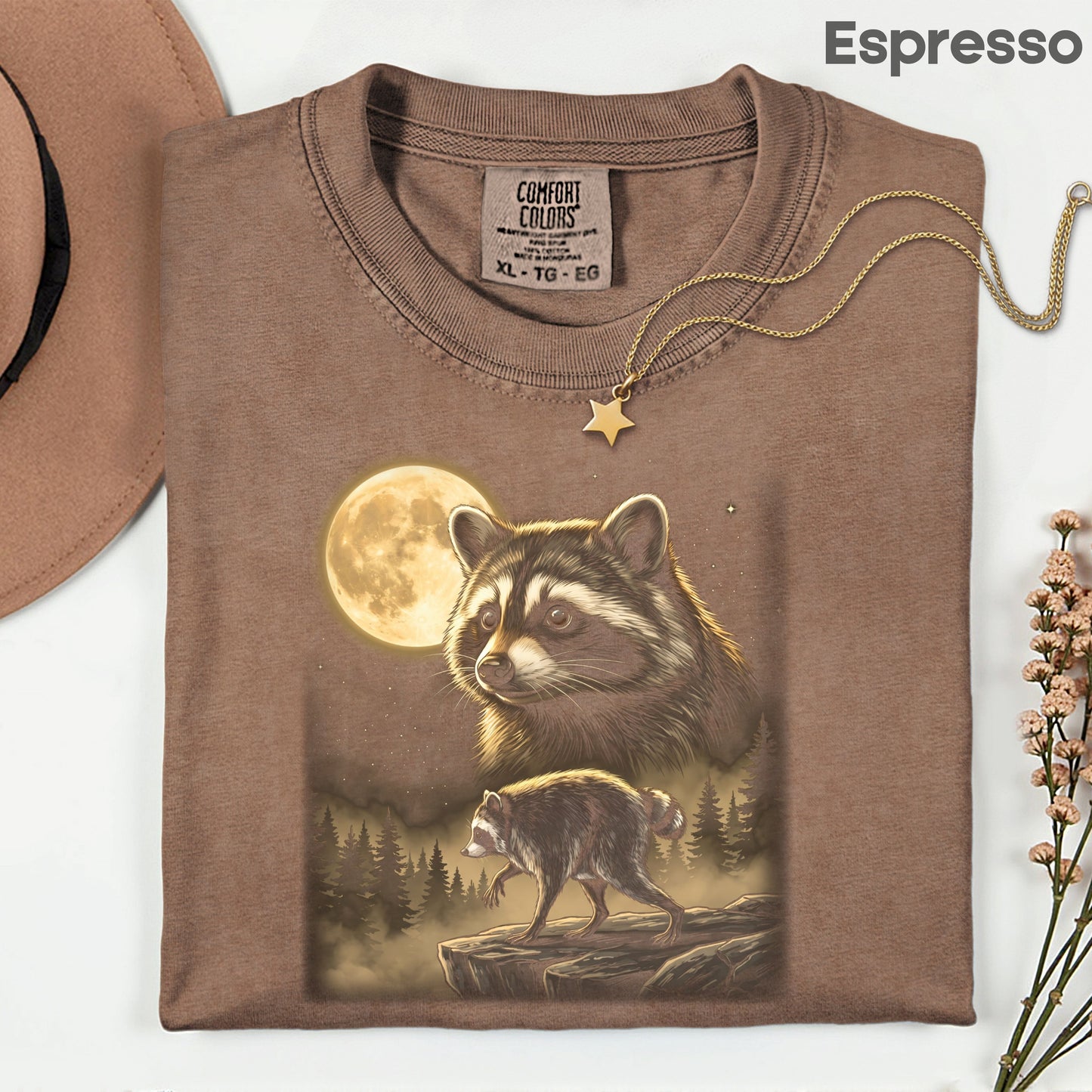 Vintage Raccoon Full Moon T-Shirt, Forest Wildlife Trash Panda Outdoor Comfort Color Tee