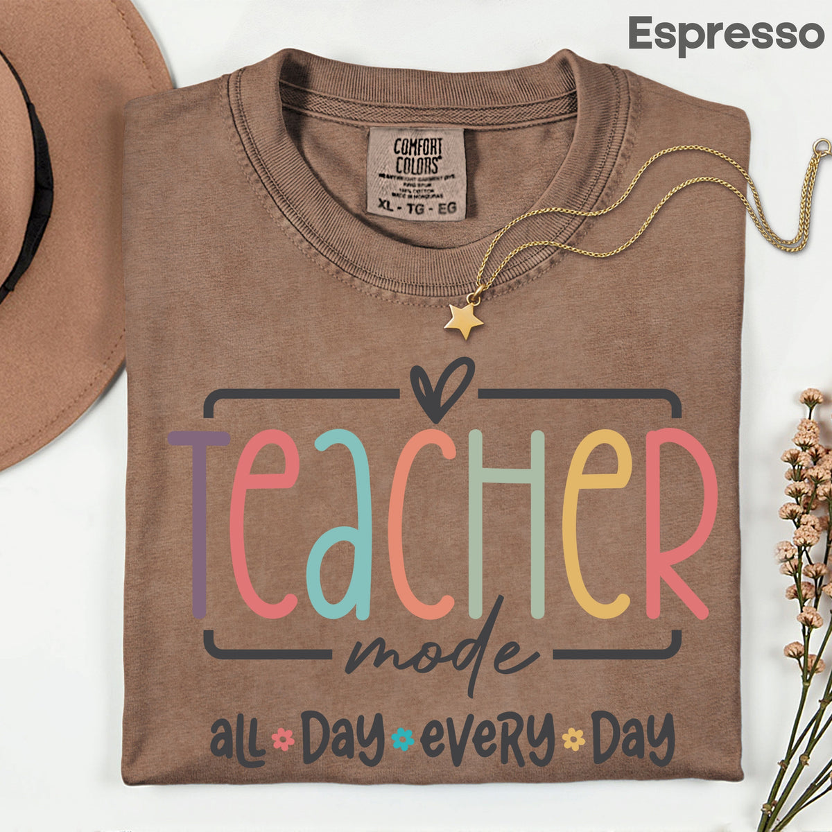 Teacher Mode All Day T-Shirt, Pastel Rainbow School Education Teacher Tee Sweatshirt