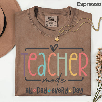 Teacher Mode All Day T-Shirt, Pastel Rainbow School Education Teacher Tee Sweatshirt