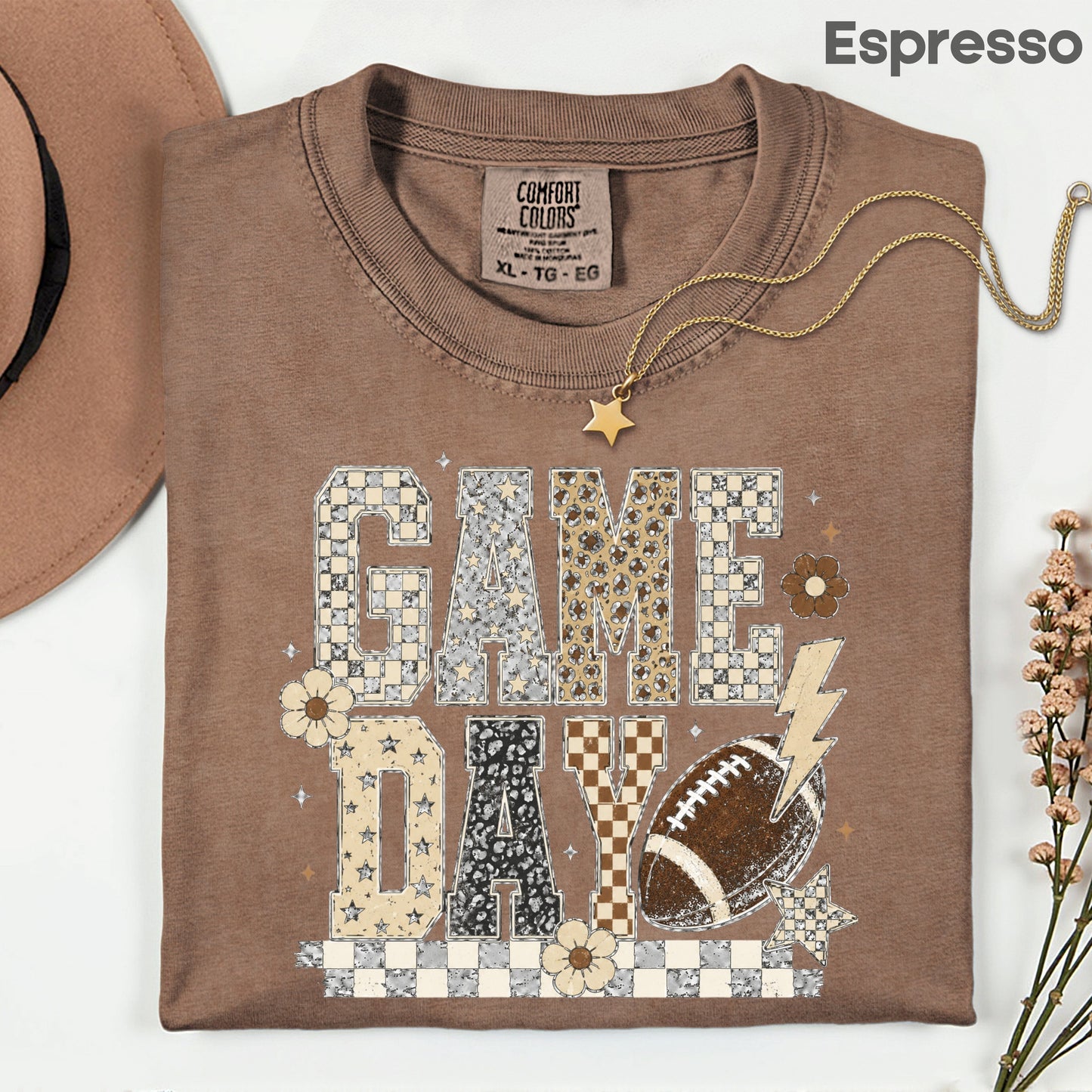Game Day Leopard Football T-Shirt, Checkered Lightning Bolt Retro Western Tee Sweatshirt