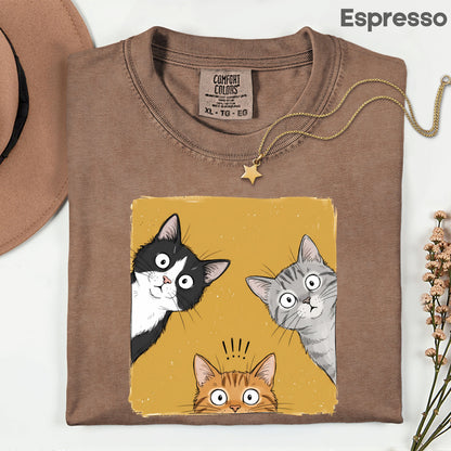 Curious Cats Peeking Cats T-Shirt, Funny Cat Lover Kittens Tee