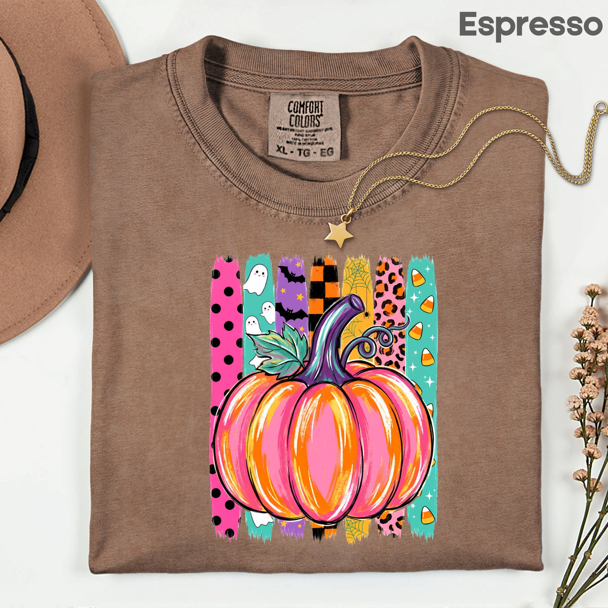 Halloween Pumpkin Brush Strokes Leopard Ghosts Candy Corn T-Shirt, Spooky Season Tee