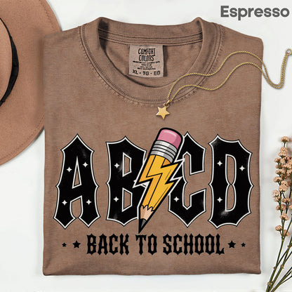 Rock Back to School ABCD Lightning Pencil T-Shirt, Teacher Student Music Tee
