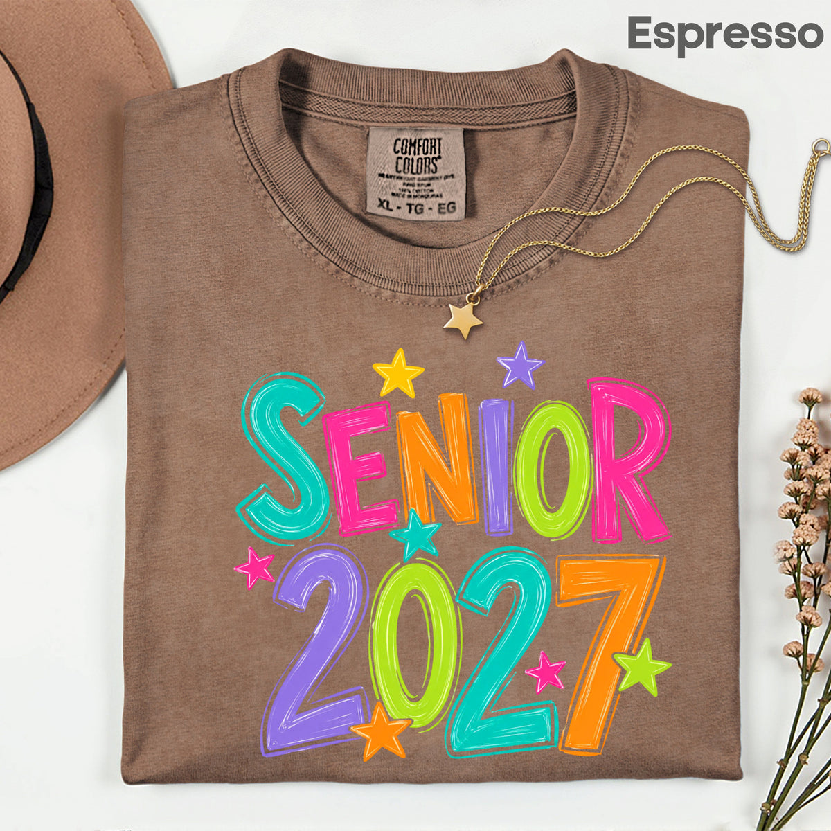 Senior 2027 Colorful Stars T-Shirt, High School Class of 2027 Graduation Tee