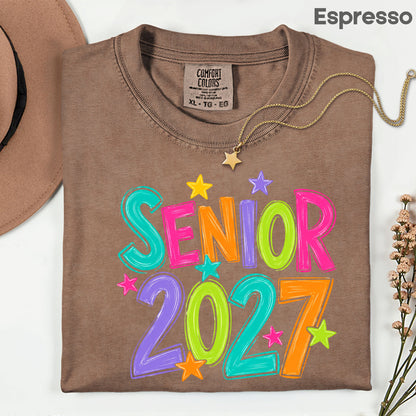 Senior 2027 Colorful Stars T-Shirt, High School Class of 2027 Graduation Tee
