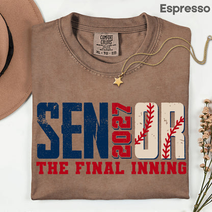 Senior Baseball 2027 The Final Inning T-Shirt, Class of 2027 Distressed Stitches Graduation Tee