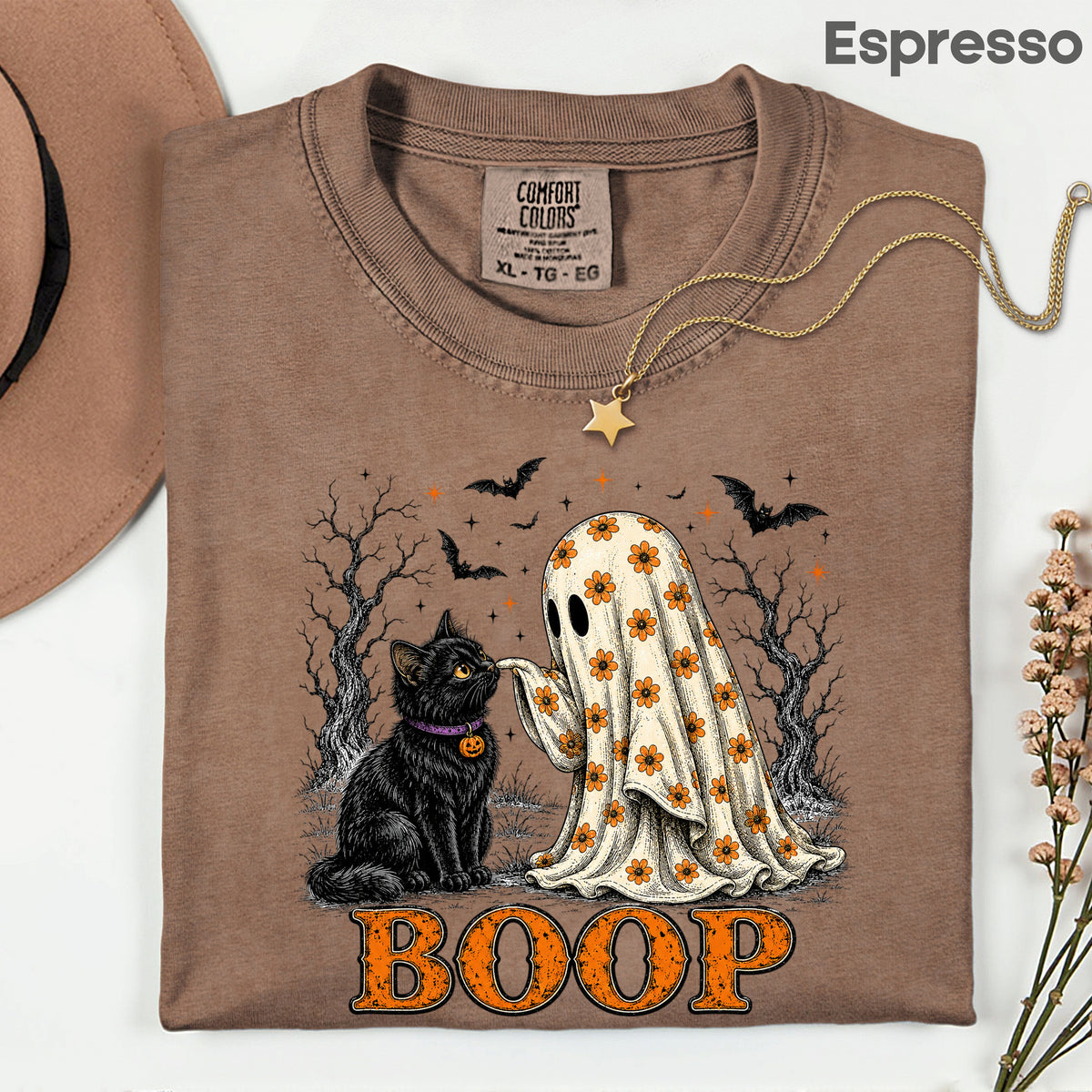 Halloween Ghost Boop Black Cat T-Shirt, Spooky Season Ghost Tee