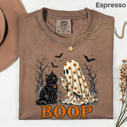 Halloween Ghost Boop Black Cat T-Shirt, Spooky Season Ghost Tee
