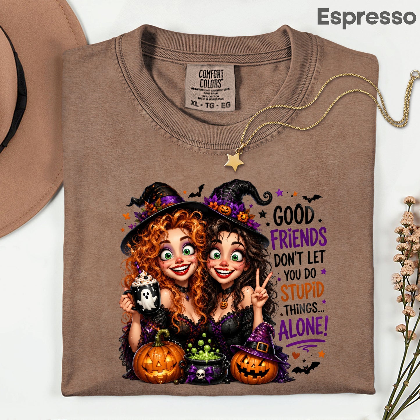 Halloween Witches Best Friends T-Shirt, Funny Spooky Besties Good Friends Tee