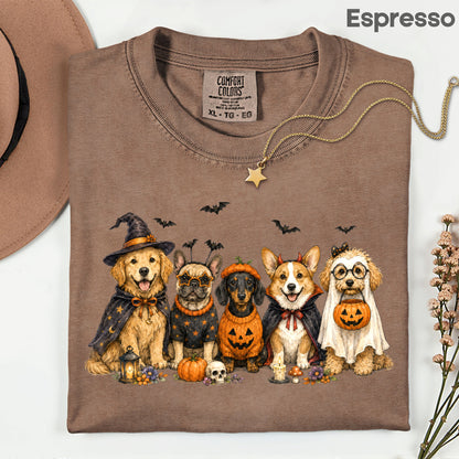 Halloween Dogs Comfort Colors T Shirts Cute Witchy Puppy Pumpkin Tees Spooky Costume Corgi Frenchie Golden Retriever Shirt Autumn Fall Graphic Hoodie