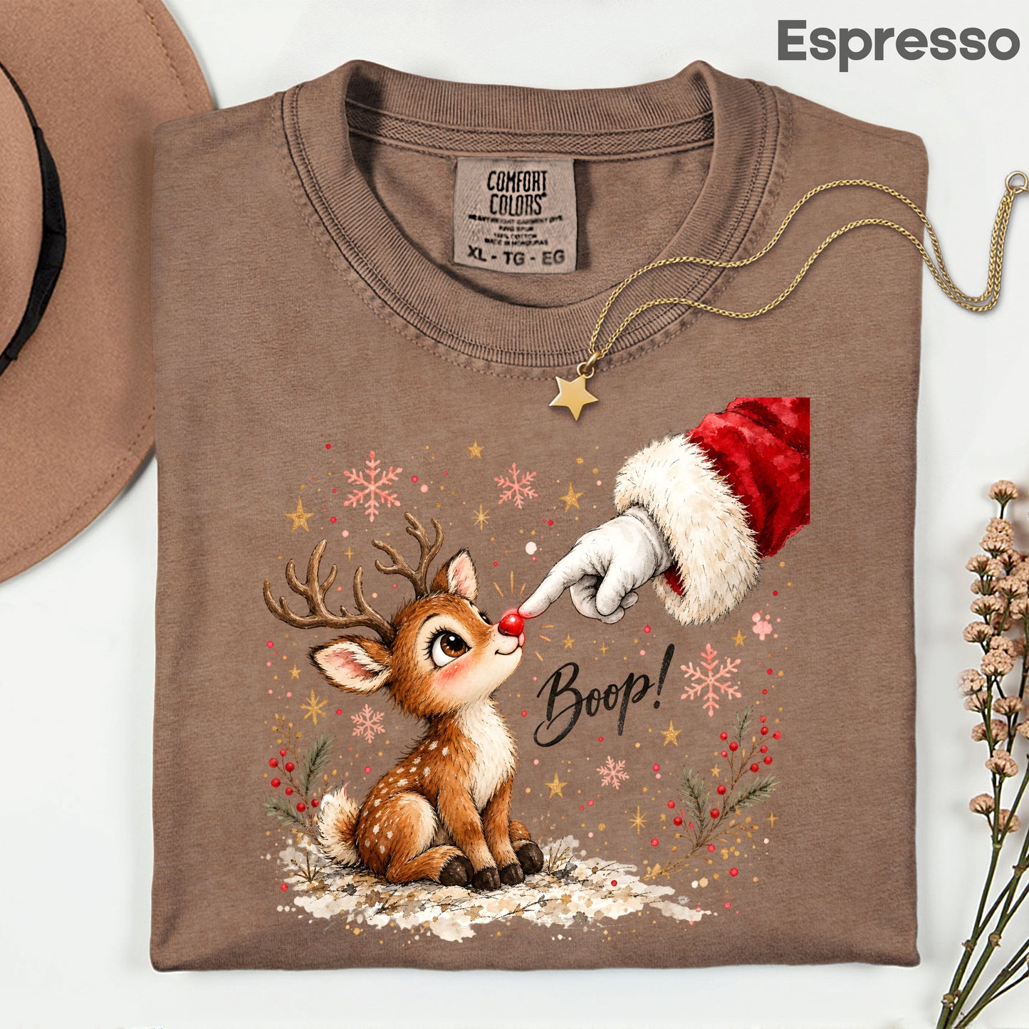 Christmas Reindeer Santa Boop Rudolph T-Shirt, Cute Baby Deer Holiday Tee