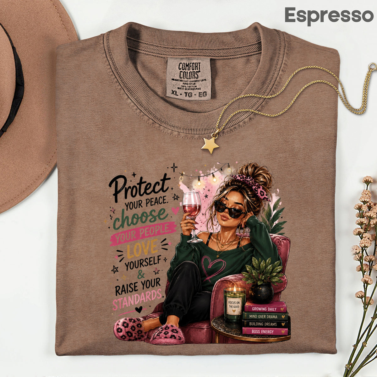 Inspirational Self Care Girl Protect Your Peace T-Shirt, Love Yourself Wine Woman Quote Tee