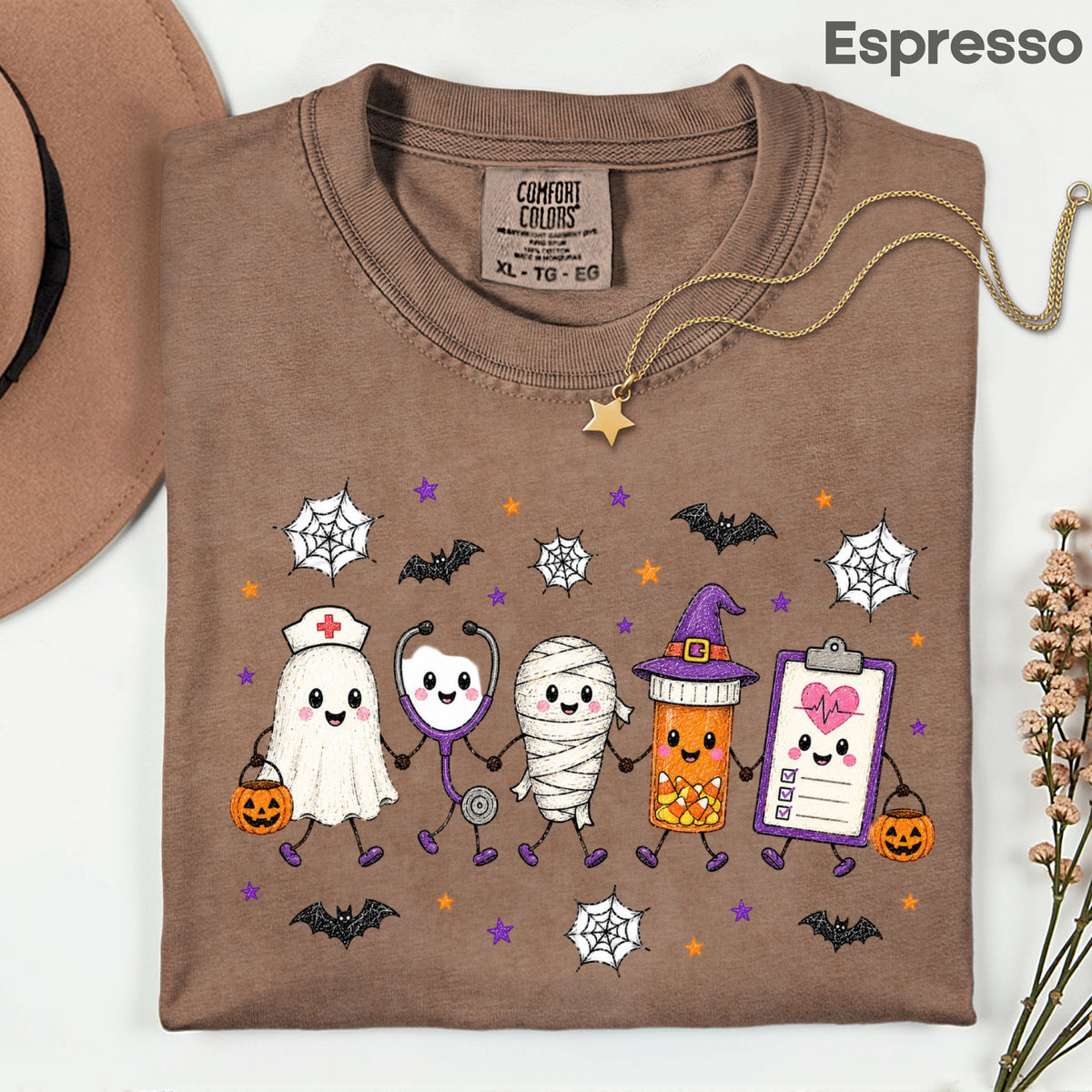 Spooky Nurse Squad Halloween Medical T-Shirt, Ghost Stethoscope Pill Bottle Tee