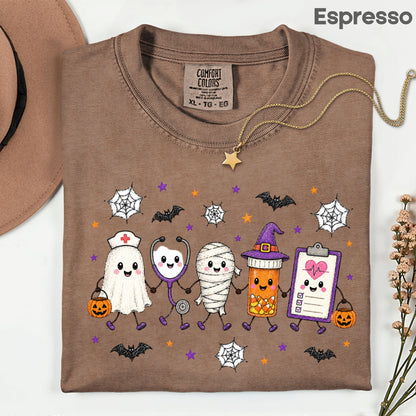 Spooky Nurse Squad Halloween Medical T-Shirt, Ghost Stethoscope Pill Bottle Tee