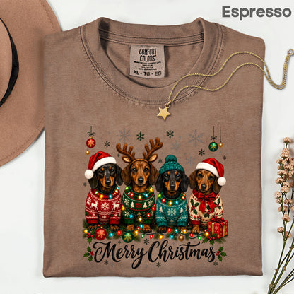 Christmas Dachshund Merry Christmas Dogs T-Shirt, Santa Hat Holiday Pet Lover Tee