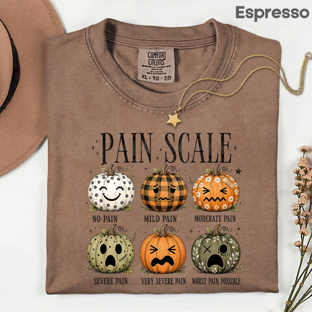 Funny Fall Pumpkin Pain Scale Nurse T-Shirt, Halloween Medical Humor Tee