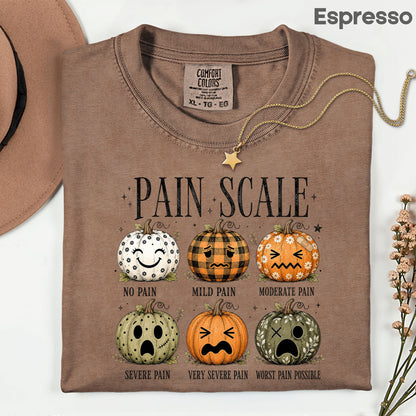 Funny Fall Pumpkin Pain Scale Nurse T-Shirt, Halloween Medical Humor Tee