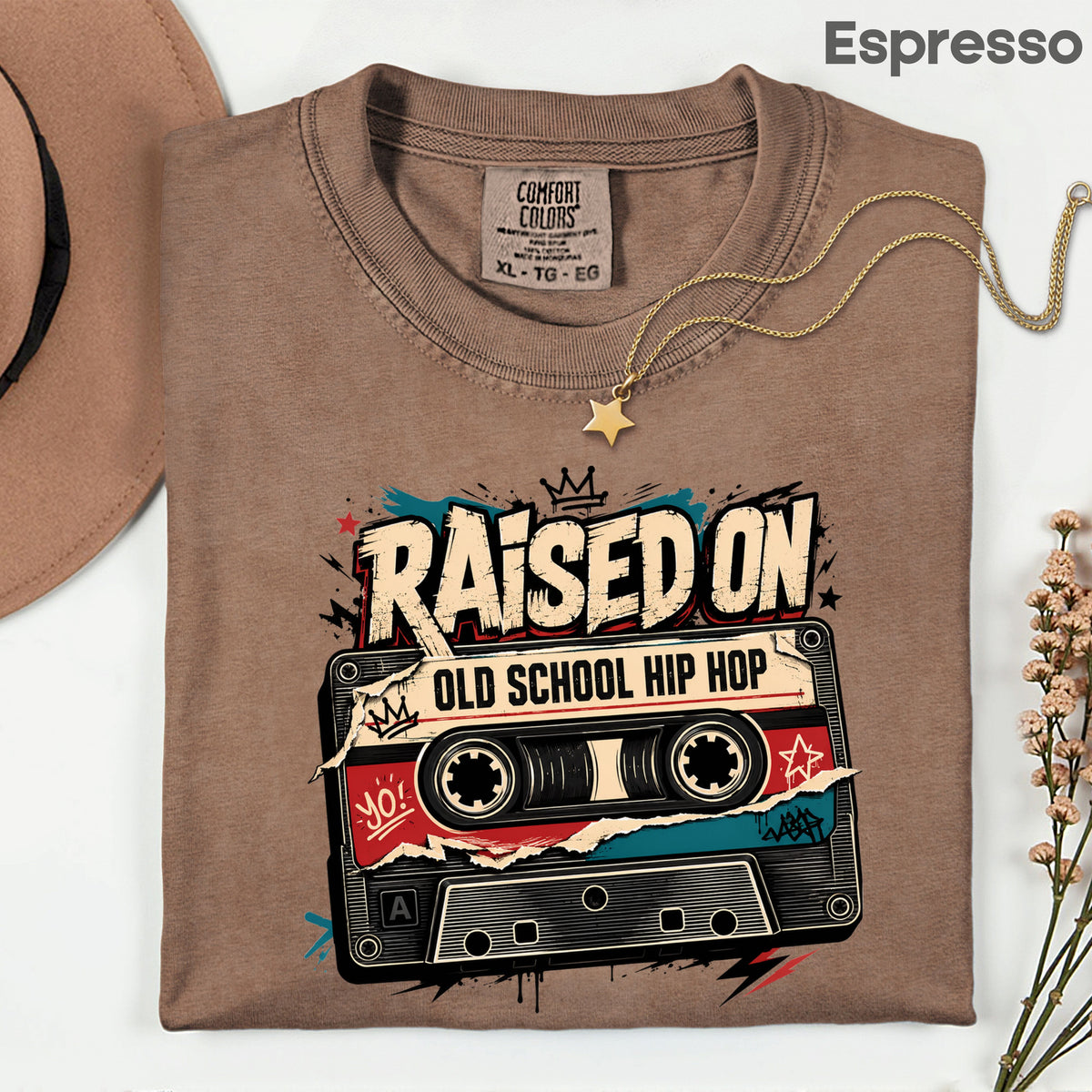 Vintage Cassette Tape Raised on Old School T-Shirt, Hip Hop Retro Music Graffiti Crown Tee