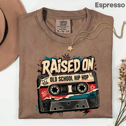 Vintage Cassette Tape Raised on Old School T-Shirt, Hip Hop Retro Music Graffiti Crown Tee