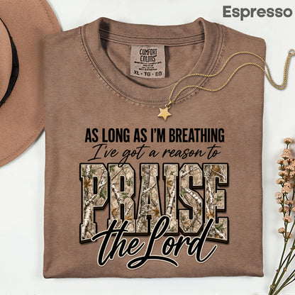 Praise the Lord Christian Camo T-Shirt, Faith Hunting Quote Comfort Color Tee