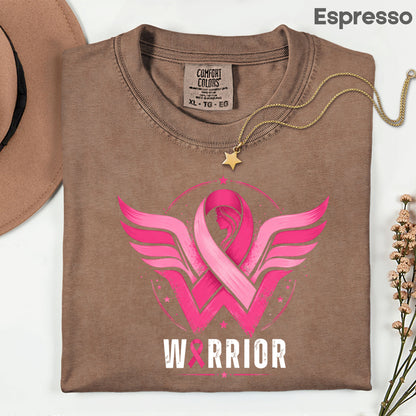 Breast Cancer Pink Ribbon Warrior T-Shirt, Wings Hope Survivor Awareness Tee