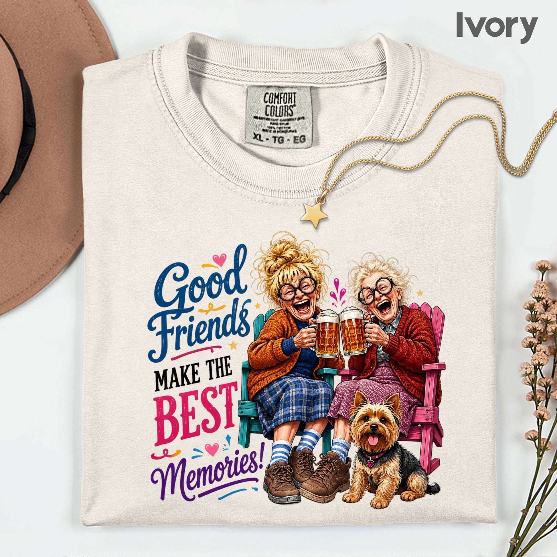 Funny Best Friends Good Friends Best Memories T-Shirt, Old Ladies Yorkshire Terrier Tee