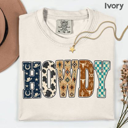 Western Howdy Cow Print T-Shirt, Southwestern Western Vibe Comfort Color Tee