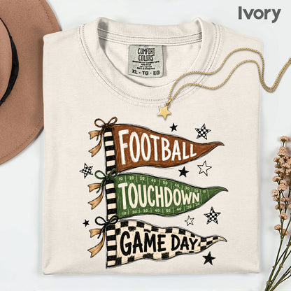 Football Game Day Pennants T-Shirt, Touchdown Flags Stars Sports Comfort Color Tee
