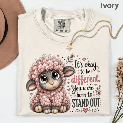 Inspirational Black Sheep Born to Stand Out T-Shirt, Cute Lamb Quote Tee