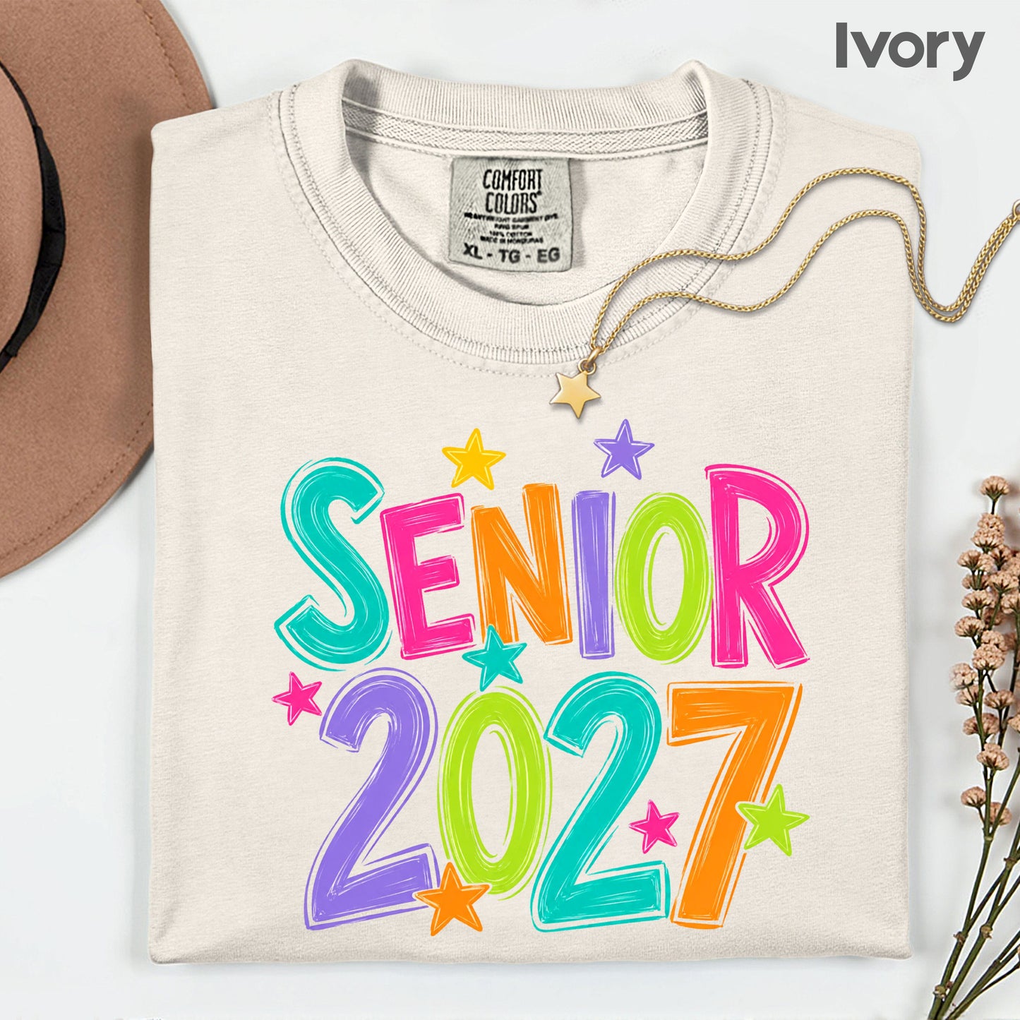 Senior 2027 Colorful Stars T-Shirt, High School Class of 2027 Graduation Tee