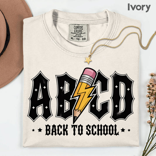 Rock Back to School ABCD Lightning Pencil T-Shirt, Teacher Student Music Tee