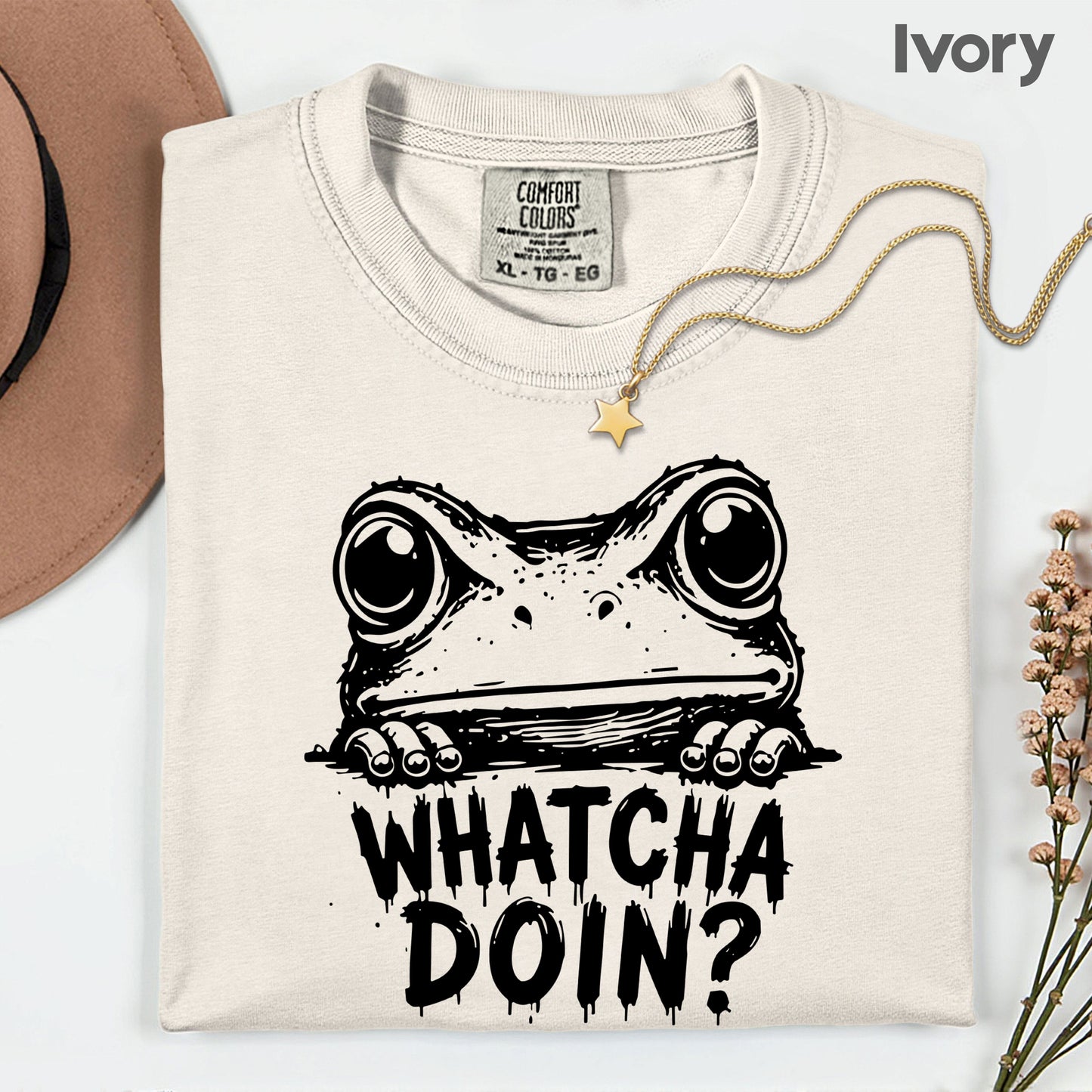 Whatcha Doin Frog Funny Peeking T-Shirt, Black White Cute Frog Tee
