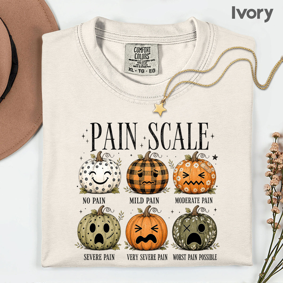 Funny Fall Pumpkin Pain Scale Nurse T-Shirt, Halloween Medical Humor Tee
