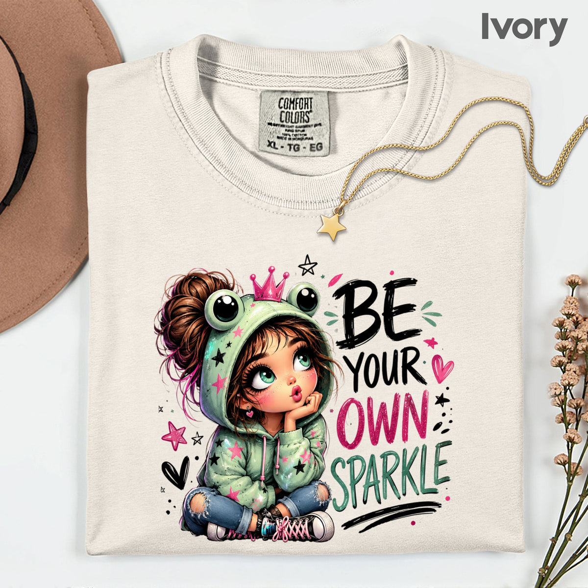 Be Your Own Sparkle Frog Girl T-Shirt, Cute Crown Stars Kids Tee Sweatshirt