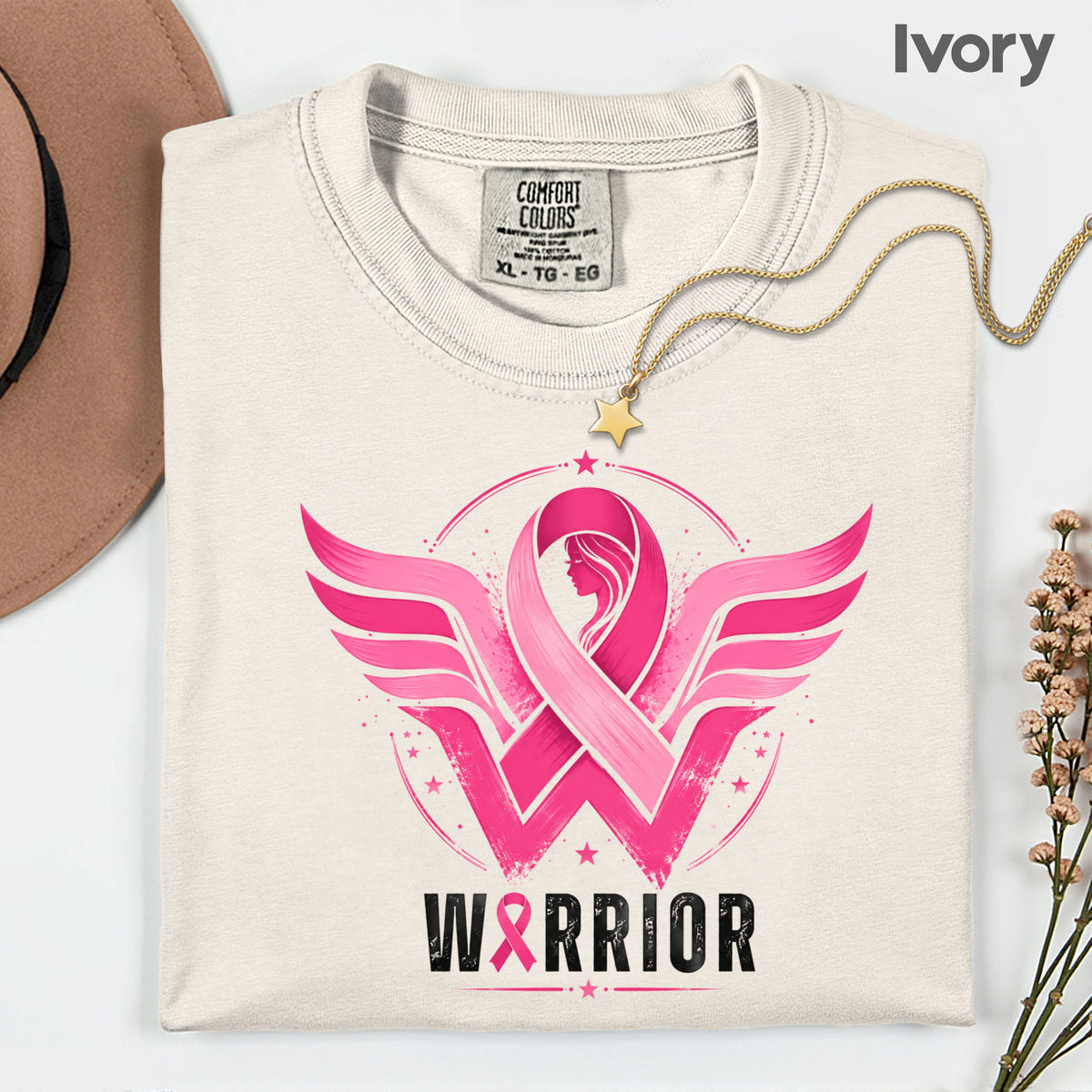 Breast Cancer Pink Ribbon Warrior T-Shirt, Wings Hope Survivor Awareness Tee